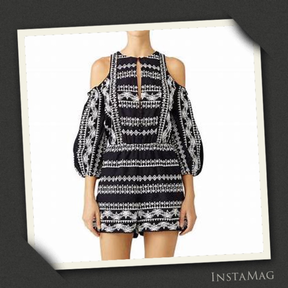 RACHEL ZOE Floral Embroidered Cold-Shoulder Romper